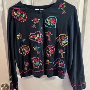 Black Cardigan with Colorful Floral Embroidery
